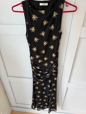 AFRM Black Floral Mesh Midi Dress